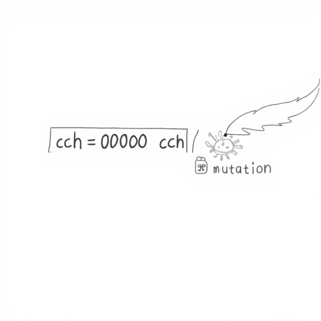 String mutation illustration: cch=00000 being overwritten by cch=a112b